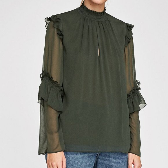 Forest green, sheer blouse - Picture 2 of 4